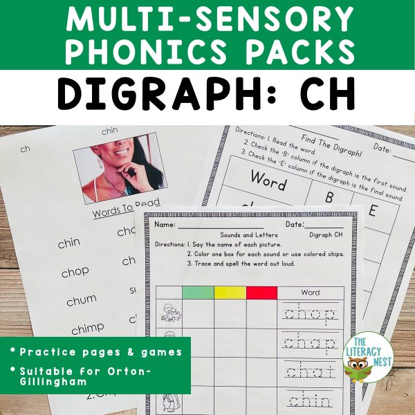 This is the featured image for the Digraph CH Worksheets product.