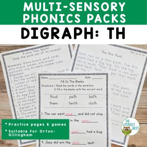 This is a featured image for the digraph TH worksheets product.