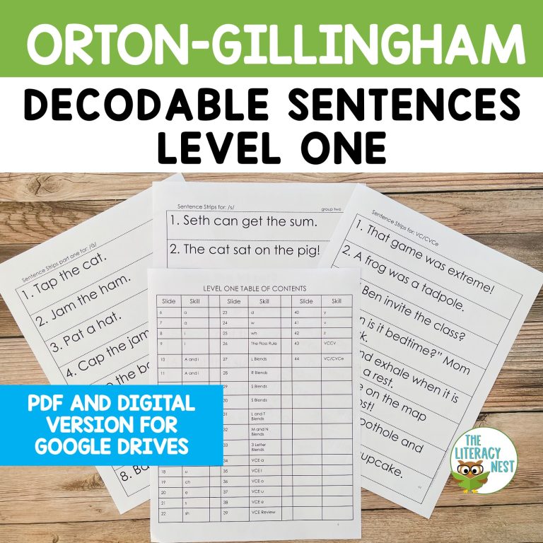 Orton-Gillingham Decodable Sentences Level One
