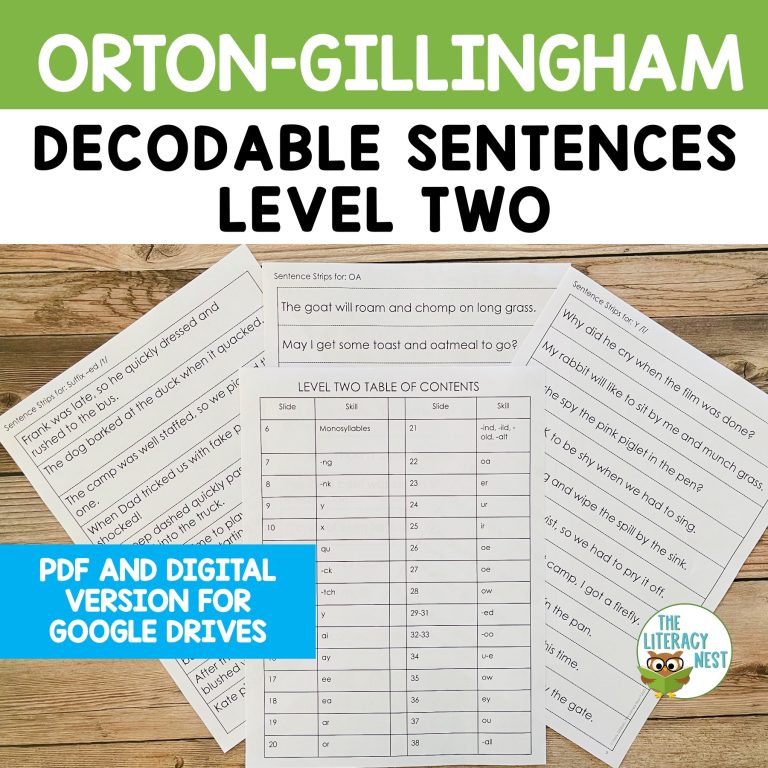 Orton-Gillingham Decodable Sentences Level Two