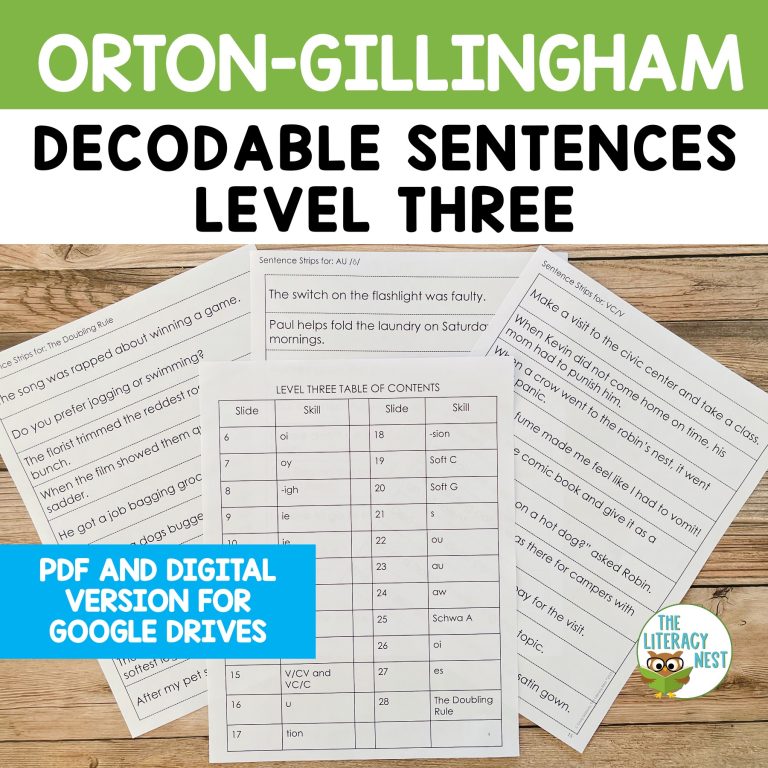 Orton-Gillingham Decodable Sentences Level Three