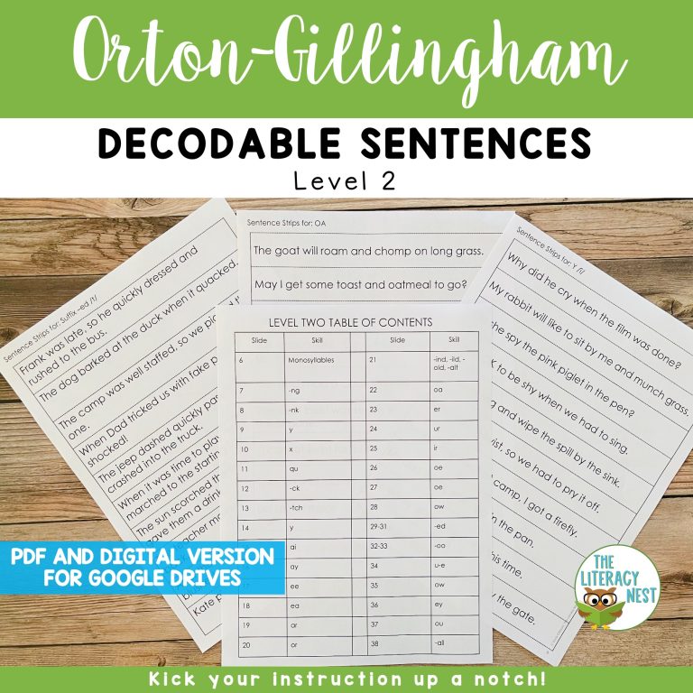Decodable Sentences for Orton-Gillingham Lessons Level Two