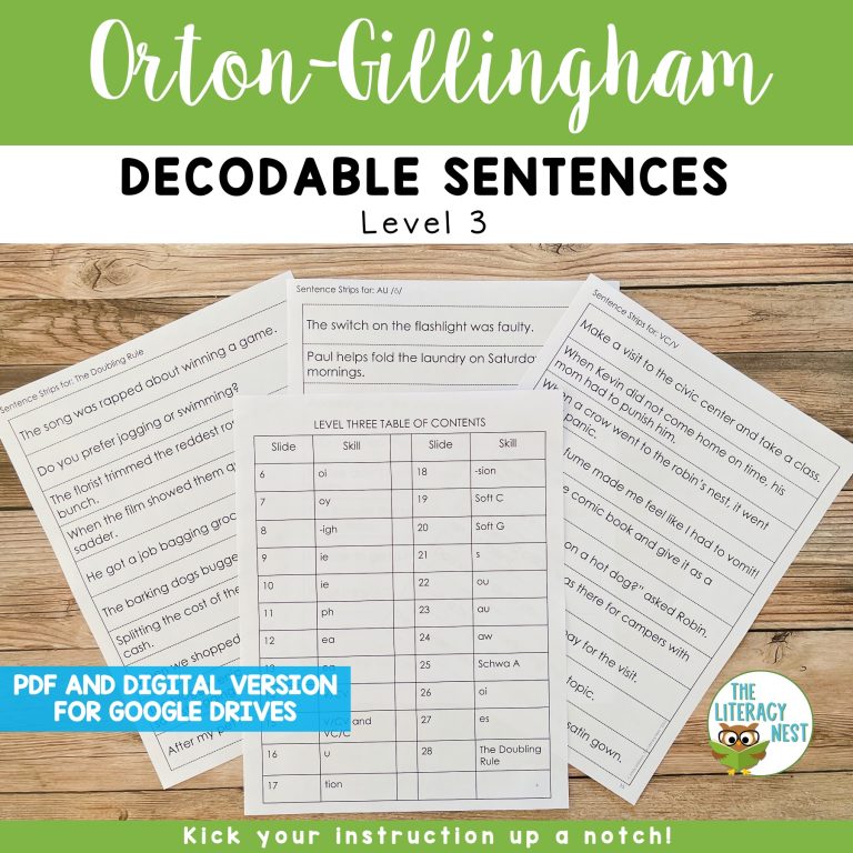 Decodable Sentences for Orton-Gillingham Lessons Level Three
