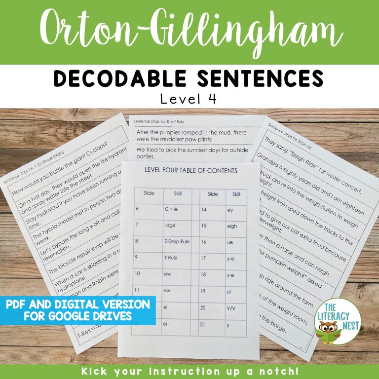 Decodable Sentences for Orton-Gillingham Lessons Level Four