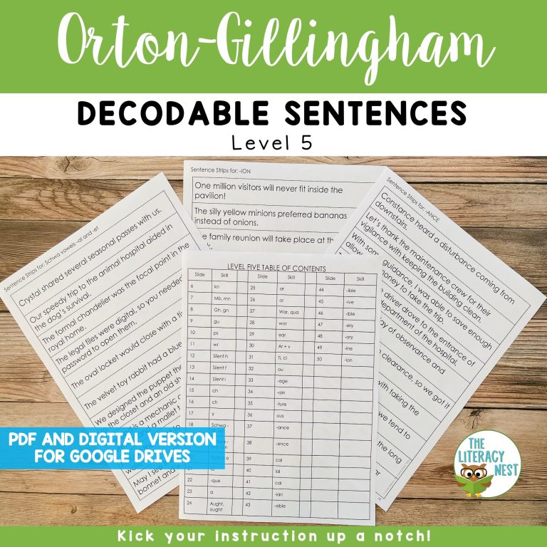 Decodable Sentences for Orton-Gillingham Lessons Level Five