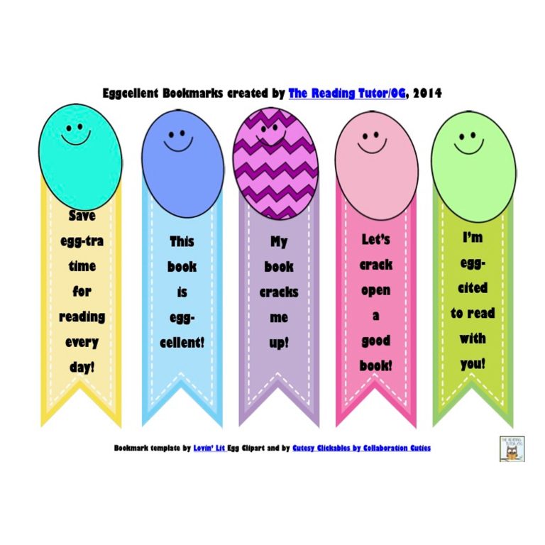 This is an image of the five Eggcellent Spring Freebie Bookmarks!