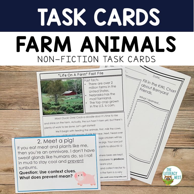 Task Cards: Farm Animals – Informational Nonfiction Literacy Centers Activity
