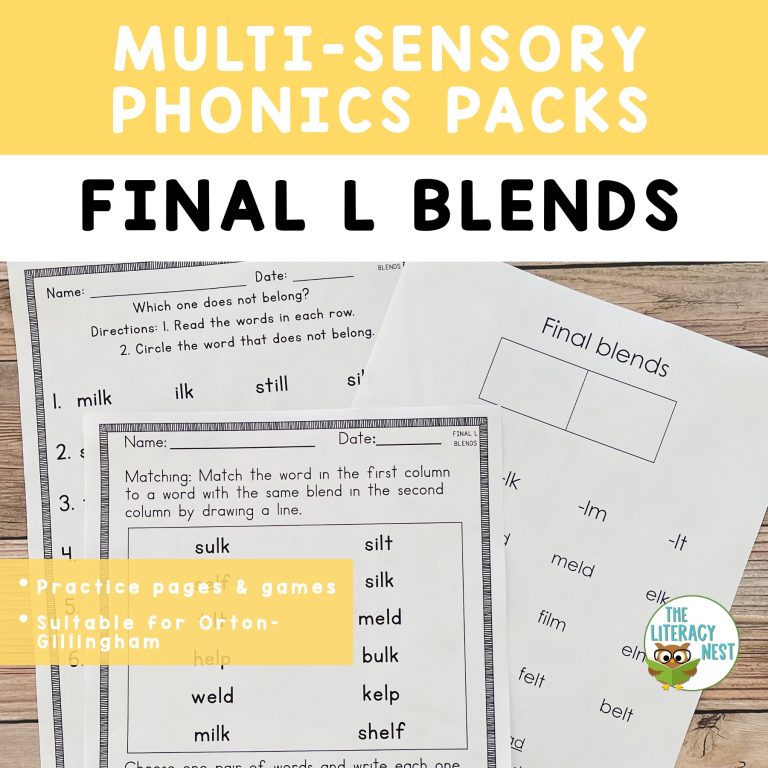 Consonant Blends Initial L Worksheets Activities for Orton-Gillingham Lessons