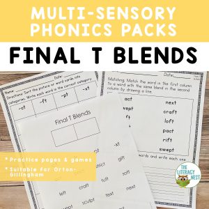 This is the featured image for the consonant blend final T worksheet pack.