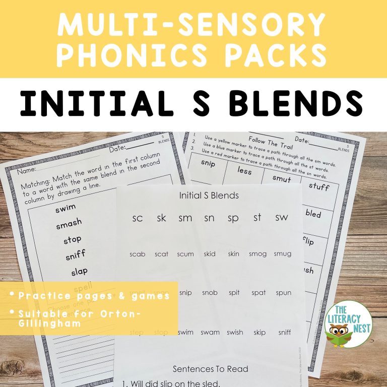 Consonant Blends Initial S Worksheets Activities for Orton-Gillingham Lessons