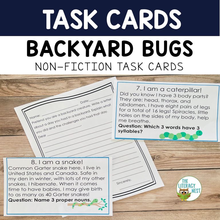 Task Cards: Insects – May Literacy Center Activity