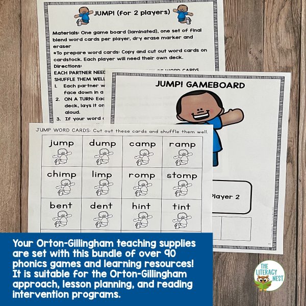 This image features sample pages from the Orton-Gillingham: Multisensory Phonics Games Activities Bundle.