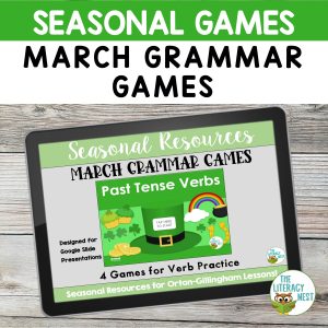 St. Patrick's Day Grammar Activities have 4 different virtual verb tense games for Google Slides. They're great for online tutoring or extra practice.
