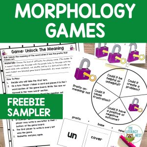 This image features sample pages from the Orton-Gillingham Morphology Games FREEBIE.