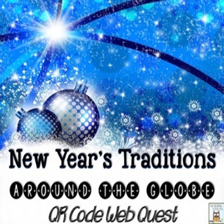Web Quest: New Year’s Traditions | January Centers QR Codes Task Cards Activity