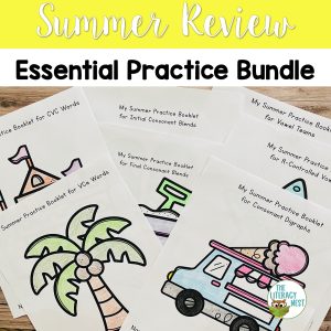 This image features sample pages from the Summer Review Phonics Activities Bundle.