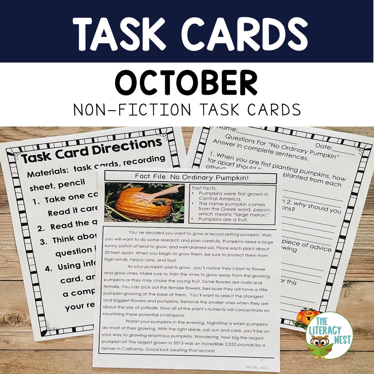Task Cards Informational Text Pumpkins - The Literacy Nest