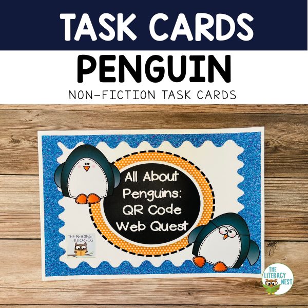 The featured image for penguins task cards.