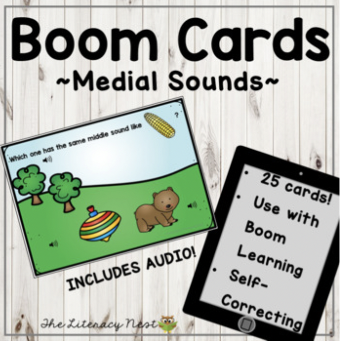 Phonemic Awareness Boom Cards: Medial Sounds Multisensory Reading Practice