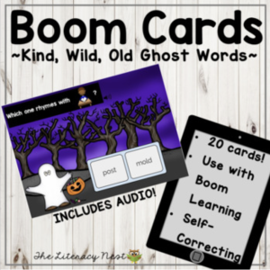 This is a featured image for the Boom Cards FREEBIE: Closed Syllable Exception -ind, -ild, -old, -ost.