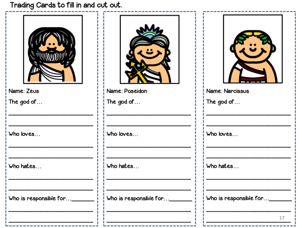 A sample page from the Greek Mythology Literacy Activities bundle.