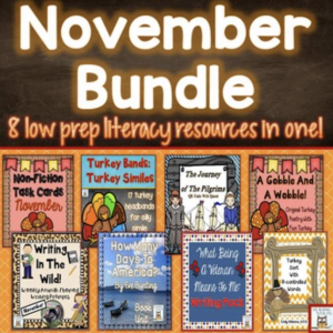 This image features sample pictures from the November Centers and Literacy Activities bundle.