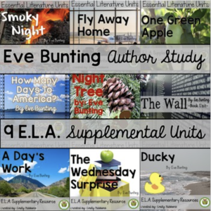 This image features images from the Eve Bunting Author Study.