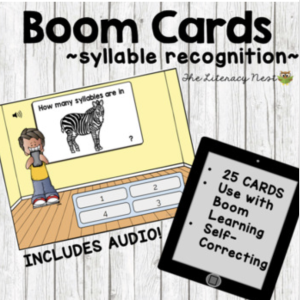 This is a featured image for the Syllable Recognition Boom Card product.