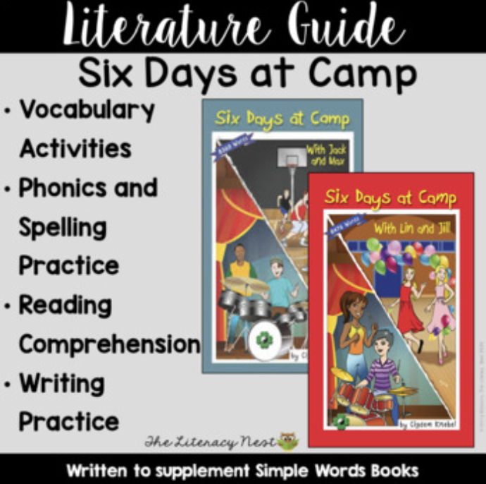 Six Days At Camp Literature Guide: Simple Words Chapter Book | Virtual Learning