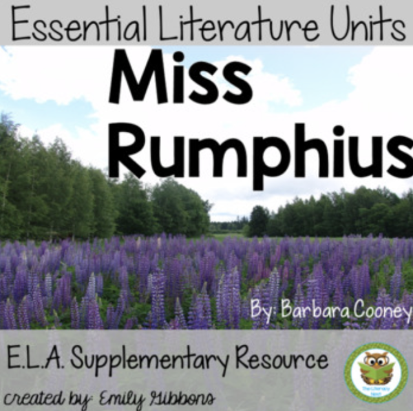 This is a featured image for the Miss Rumphius book unit product.