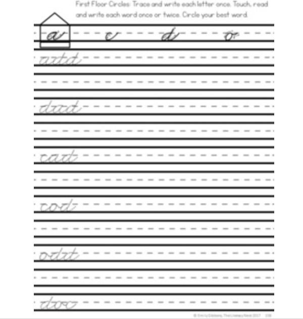 This image features a sample page of the Cursive Handwriting: Introduction and Practice product.