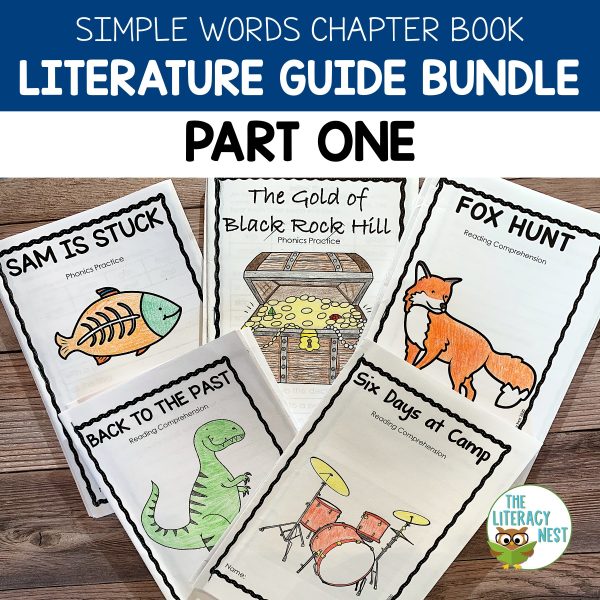 These Simple Words Chapter Books Literature Guides cover Vocabulary, Phonics and Spelling, and Reading Comprehension/Writing Practice.