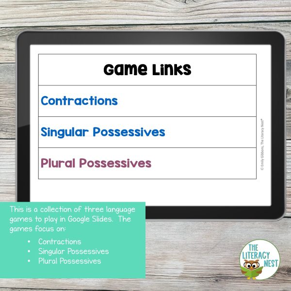 This is a sample image form the Contractions and Possessives Games Freebie.