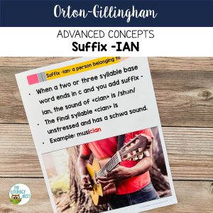 This image features a sample page from the Suffix -IAN for Advanced Orton-Gillingham Activities resource.