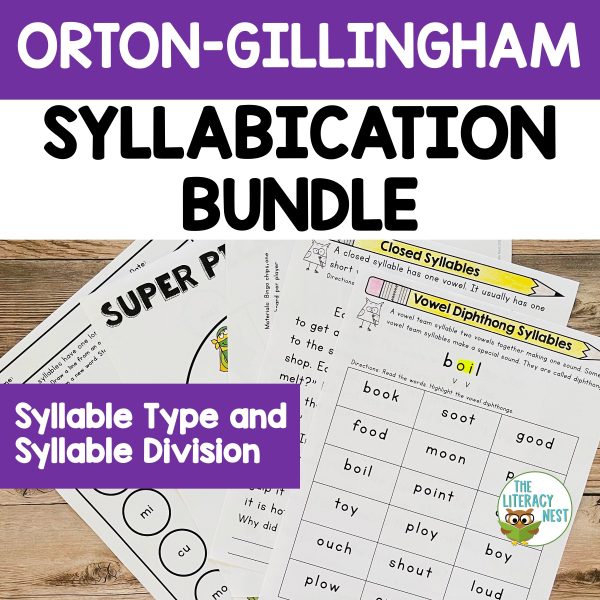 This image features sample pages of the Syllable Types and Syllable Division for Orton-Gillingham Lessons BUNDLE.