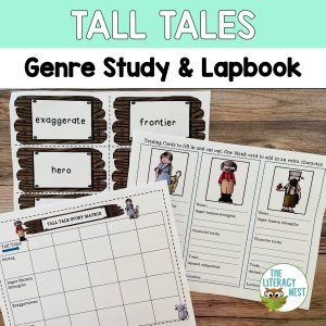This image features sample pages from the Tall Tales Genre Study Bundle.