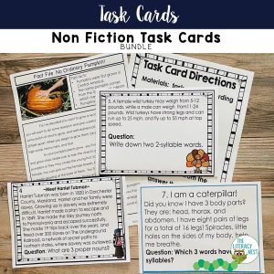 This image features sample pages from the Task Cards: Non-Fiction Reading Informational Bundle.