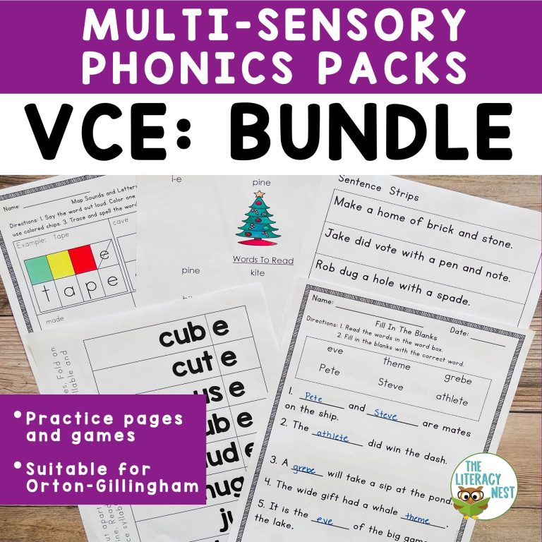 VCE Worksheets, Games and Activities for Orton-Gillingham Lessons BUNDLE