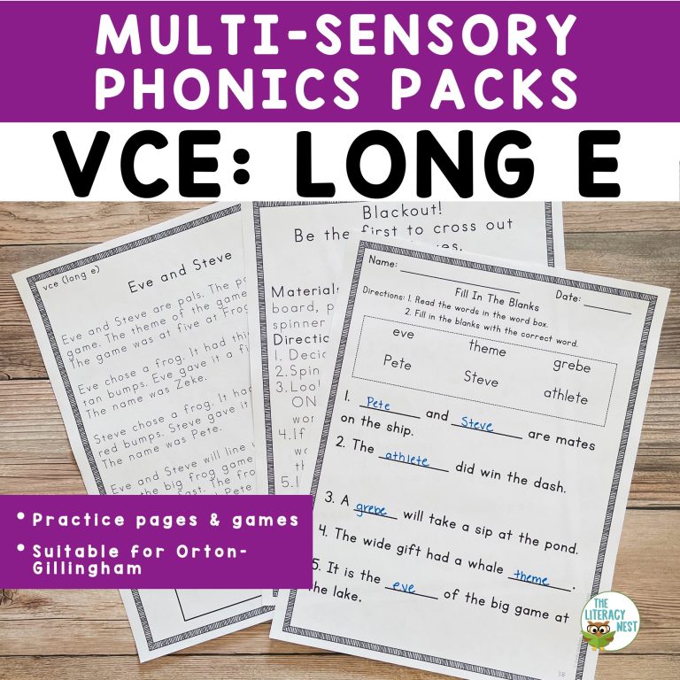 VCE: Long E | Orton-Gillingham Activity Multisensory Phonics Structured Literacy