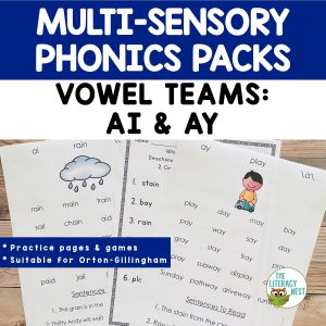 This is a featured image for the Vowel Teams AI & AY phonics pack.