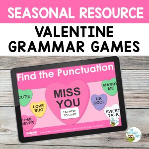 This is a featured image for the Valentine's Day Grammar Activities product.