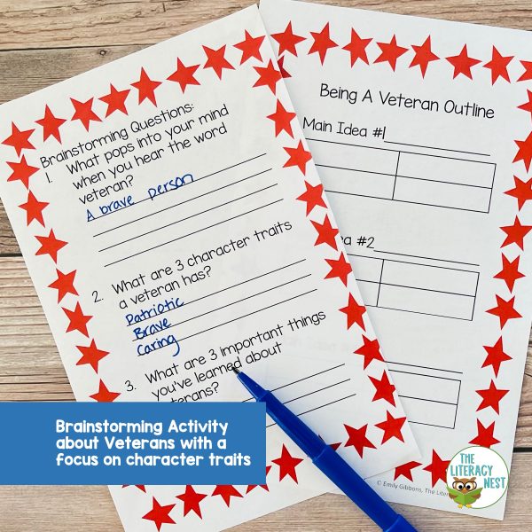 This is a sample page from the Writing Activity: Veterans Day Booklet and Prompt product.