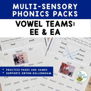 This is a featured image for the Vowel Teams EE & EA phonics pack product.