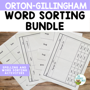 This image features sample pages from the Orton-Gillingham Spelling- Word Sorts BUNDLE.