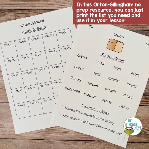 This image features sample pages from the Decodable Word Lists and Sentences for Orton-Gillingham Lessons Levels 1-5 bundle.