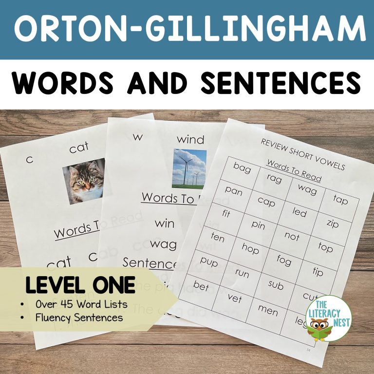 Decodable Word Lists & Sentences for Orton Gillingham Lessons Level 1