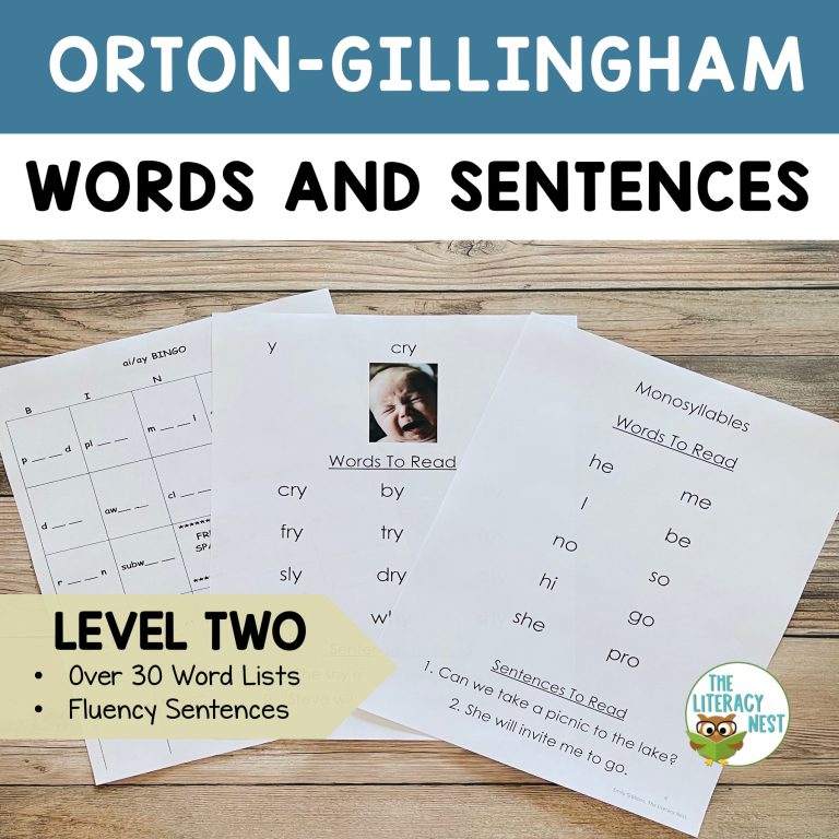 Decodable Word Lists & Sentences for Orton Gillingham Lessons Level 2