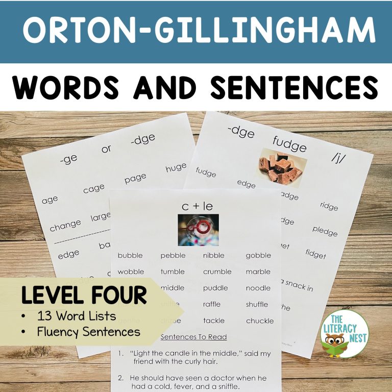 Decodable Word Lists and Sentences for Orton Gillingham Lessons Level 4