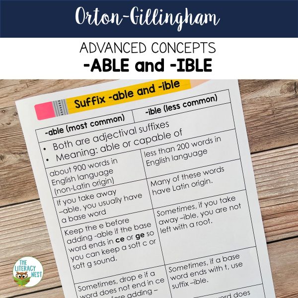 This image features a sample page of the Suffix -ABLE and -IBLE for Advanced Orton-Gillingham Activities resource.