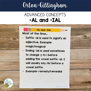A sample page from the Suffix -AL and -IAL for Advanced Orton-Gillingham Activities resource.